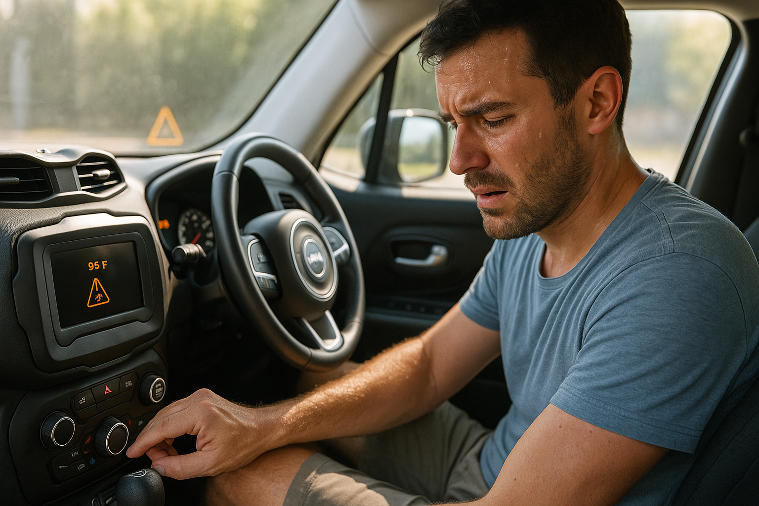 Painel do Jeep Renegade com luz de advertência do ar condicionado acesa